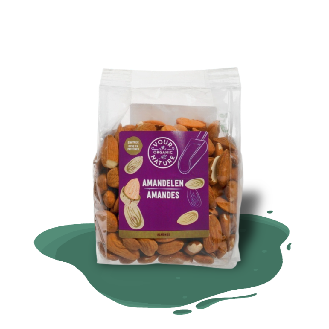 Organic raw almonds, naturally tasty and wholesome, high in vitamin E, a source of protein, and naturally containing unsaturated fats.
