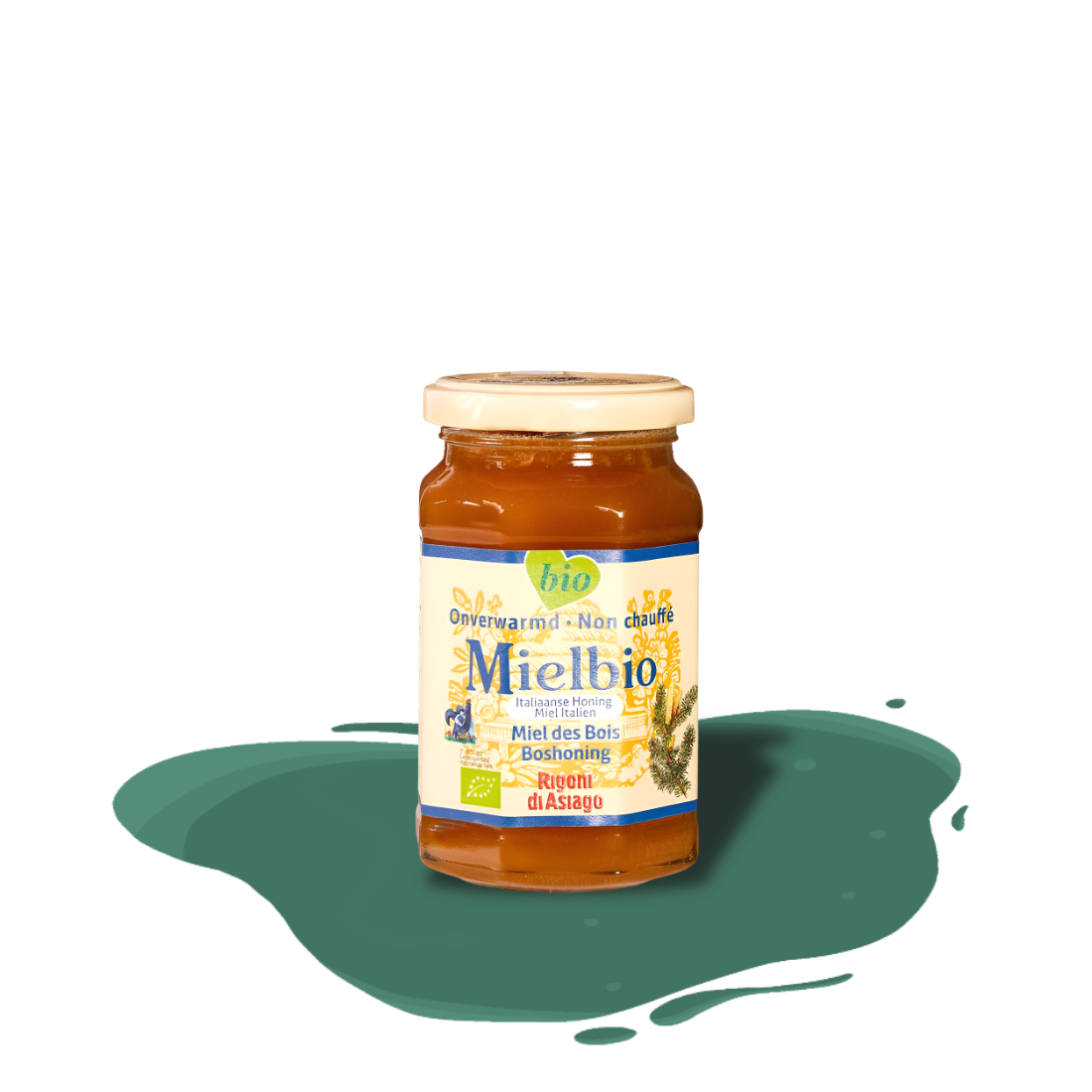 Organic raw wildflower honey from Italy by Rigoni family, unpasteurized and unfiltered, made from forest flower nectar and honeydew from the Asiago plateau.