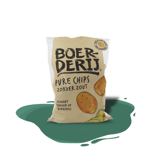 Pure Chips by Boerderij — made with Dutch-grown potatoes and high oleic sunflower oil, simply crafted for a natural crunch.