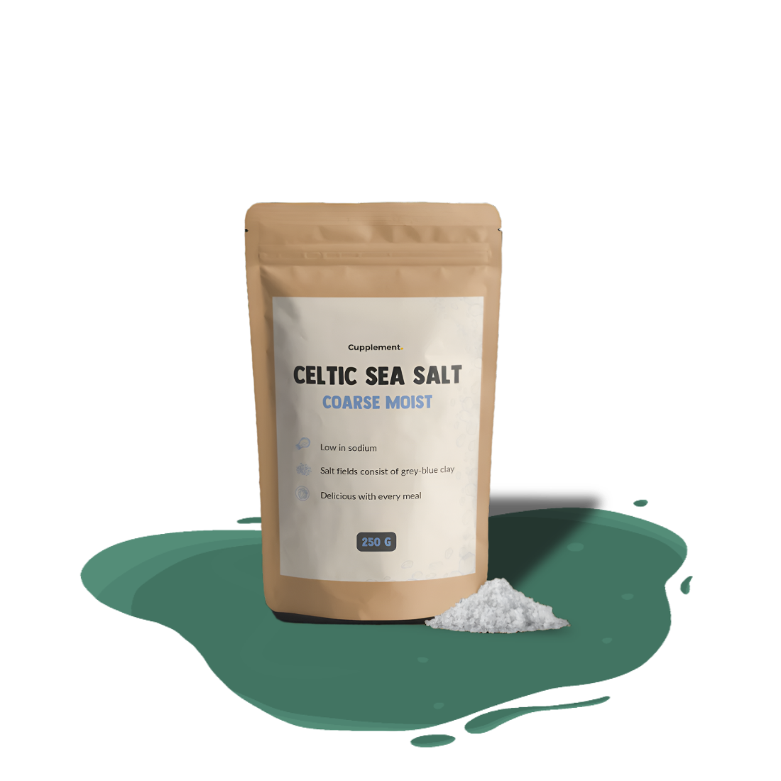 Celtic Sea Salt — natural grey sea salt harvested from the Atlantic coast of France, rich in minerals.