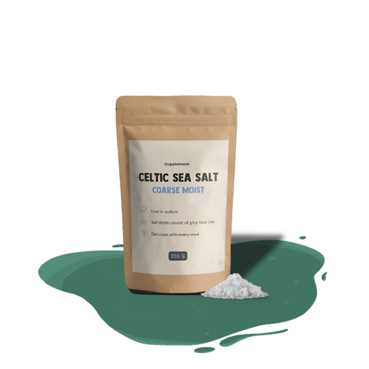 Celtic Sea Salt — natural grey sea salt harvested from the Atlantic coast of France, rich in minerals.
