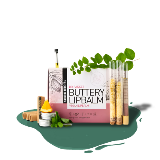 DIY natural lip balm beginners kit with pre-measured ingredients – make 4 vegan balms with mint-orange scent.
