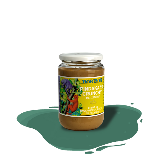 Crunchy organic peanut butter made from roasted peanuts and sea salt, rich in protein, unsaturated fats, and natural minerals, delivering a nutty and wholesome flavor.