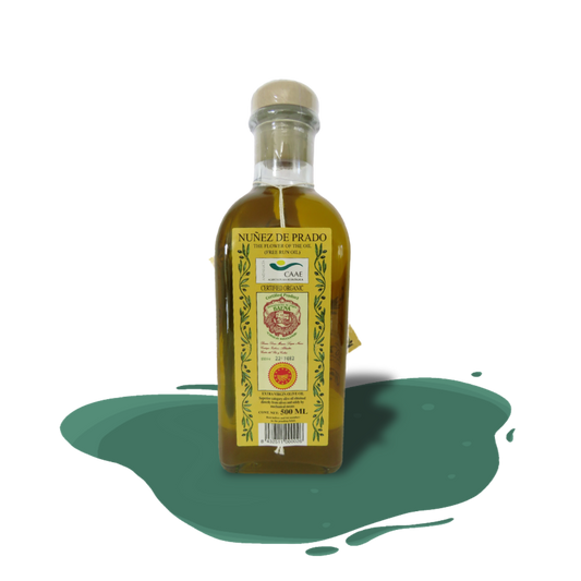 Award-winning organic extra virgin olive oil from Nuñez de Prado, Spain. Handpicked olives pressed using traditional Flor de Aceite method, rich fruity flavor with peppery and herbaceous notes.