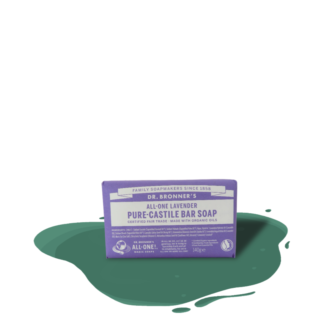 Organic Dr. Bronner’s lavender bar soap – plant-based, fair-trade, biodegradable, gentle cleansing for body and home.