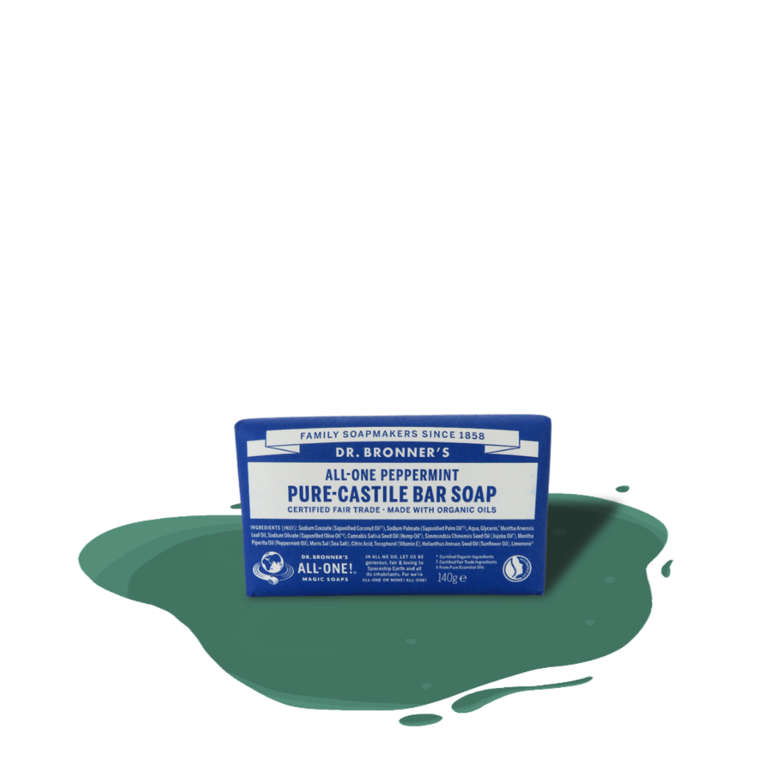 Organic Dr. Bronner’s peppermint bar soap – plant-based, fair-trade, biodegradable, refreshing and gentle cleansing for body and home.