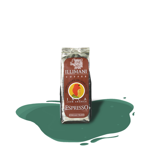 Organic Illimani Arabica coffee beans — ethically sourced, hand-harvested from Bolivian high-altitude farms, medium roasted for rich flavor.