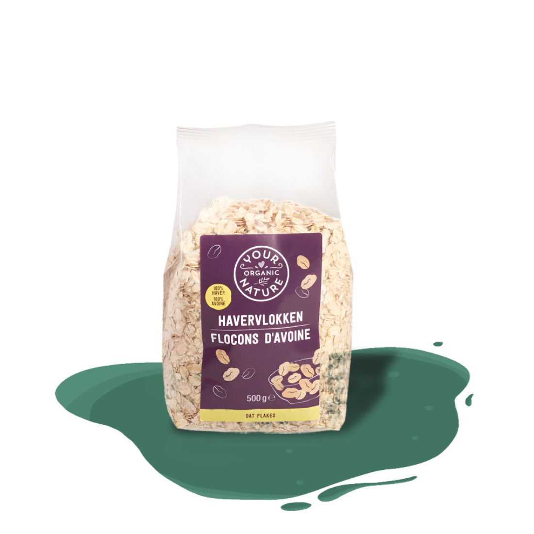 Organic oat flakes, naturally high in fiber and a source of protein, low in sugar and salt, perfect for everyday clean eating.