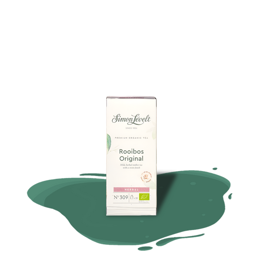 Organic Rooibos tea from Simon Lévelt — caffeine-free herbal infusion with a naturally smooth, mild, and sweet flavor, sourced from South Africa.