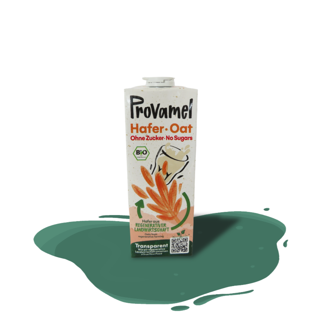 Organic sugar-free oat drink from Provamel — creamy and mild plant-based beverage made with simple ingredients, in sustainable packaging.