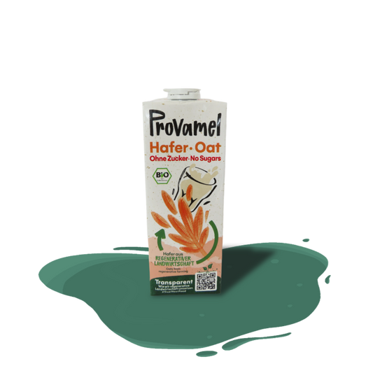 Organic sugar-free oat drink from Provamel — creamy and mild plant-based beverage made with simple ingredients, in sustainable packaging.