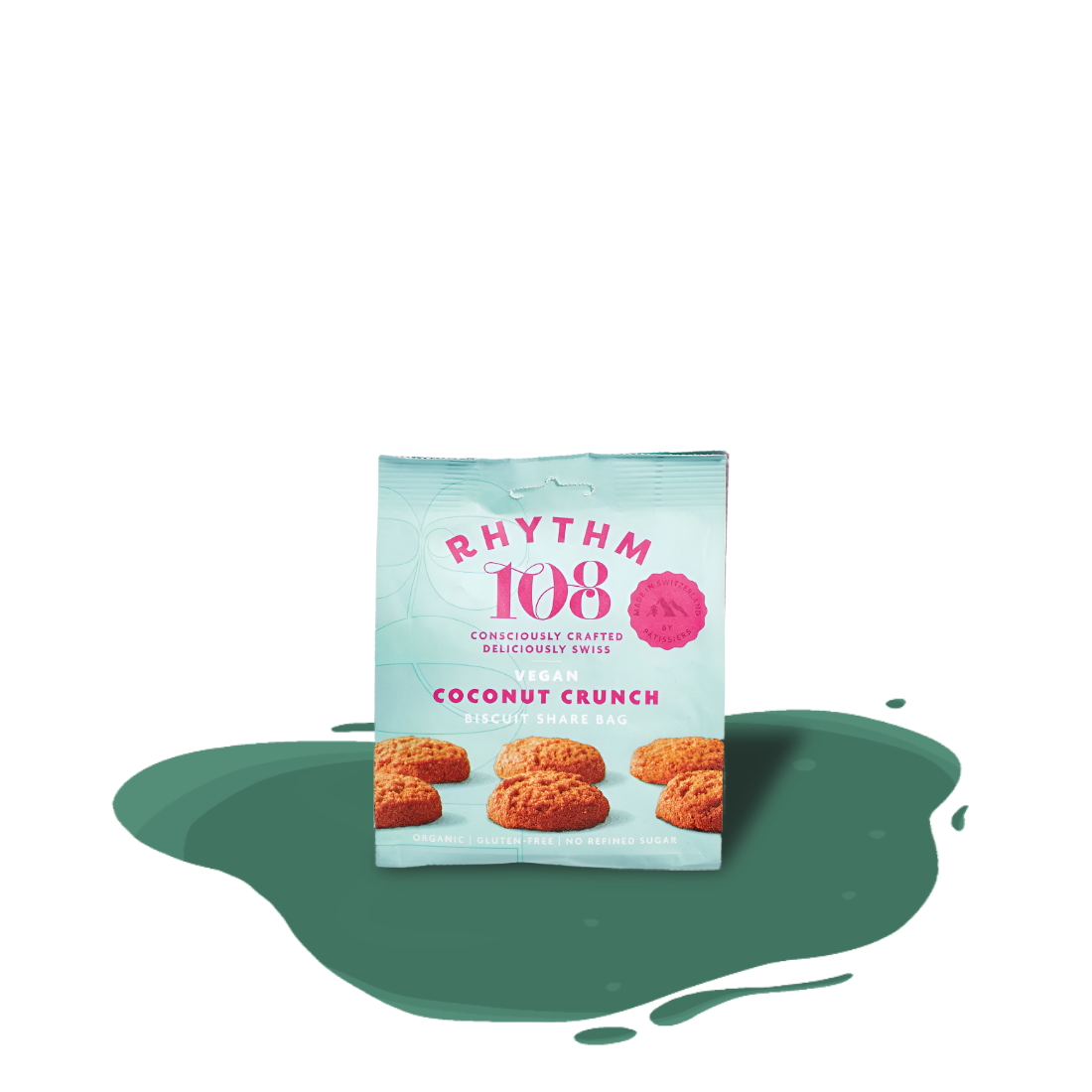 Rhythm 108 Coconut Crunch Biscuits — organic Swiss biscuits with creamy crunch and natural coconut sweetness, crafted sustainably.