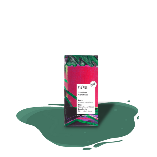 Vivani Dark Chocolate 55% with roasted hazelnuts — organic, ethically sourced chocolate with sustainable packaging.