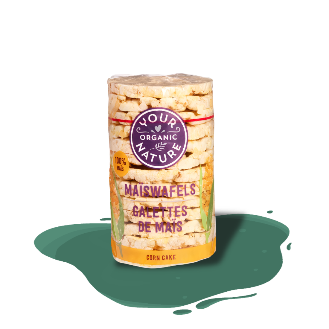 Organic corn waffles made from 100% pure corn, low-fat, crisp and convenient natural snack.