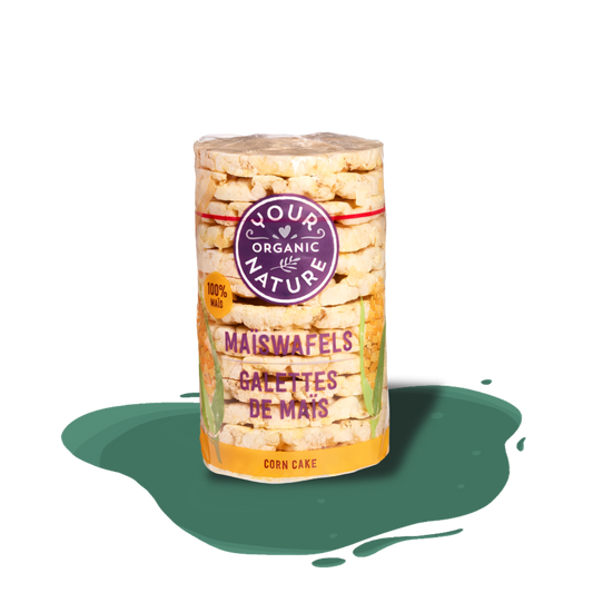 Organic corn waffles made from 100% pure corn, low-fat, crisp and convenient natural snack.
